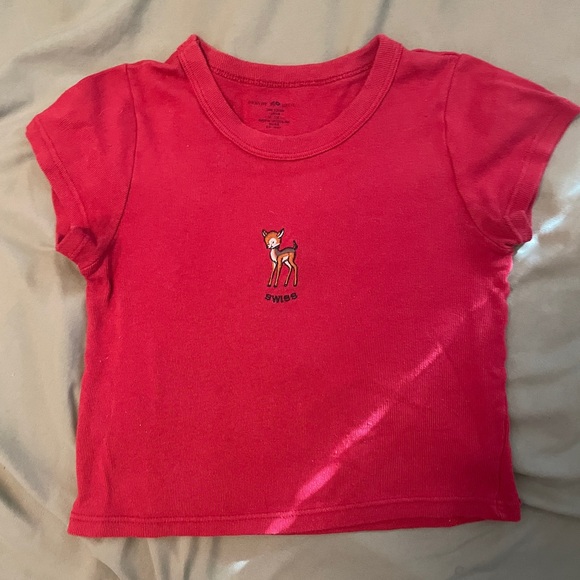 Brandy Melville Tops - Brandy Melville Red Deer Graphic Baby Tee